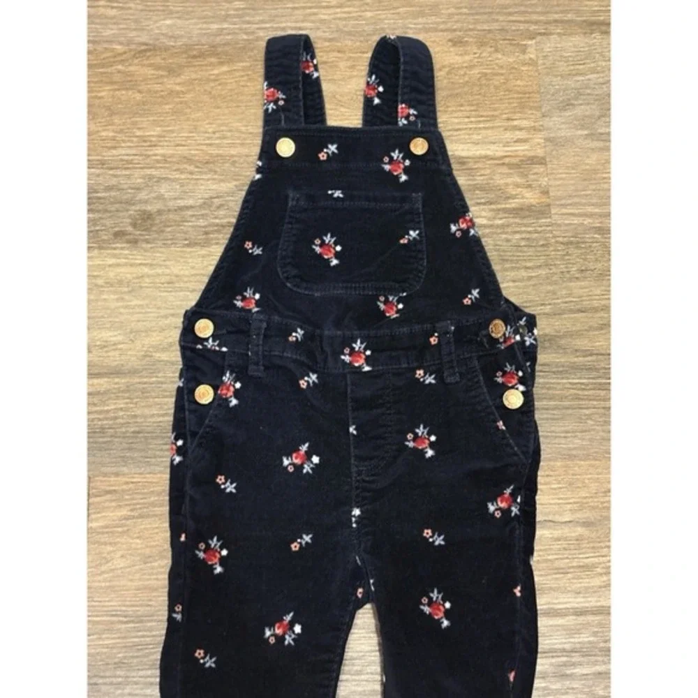Gap Kids Navy Blue Corduroy Denim Overalls Roses Size 3T‎